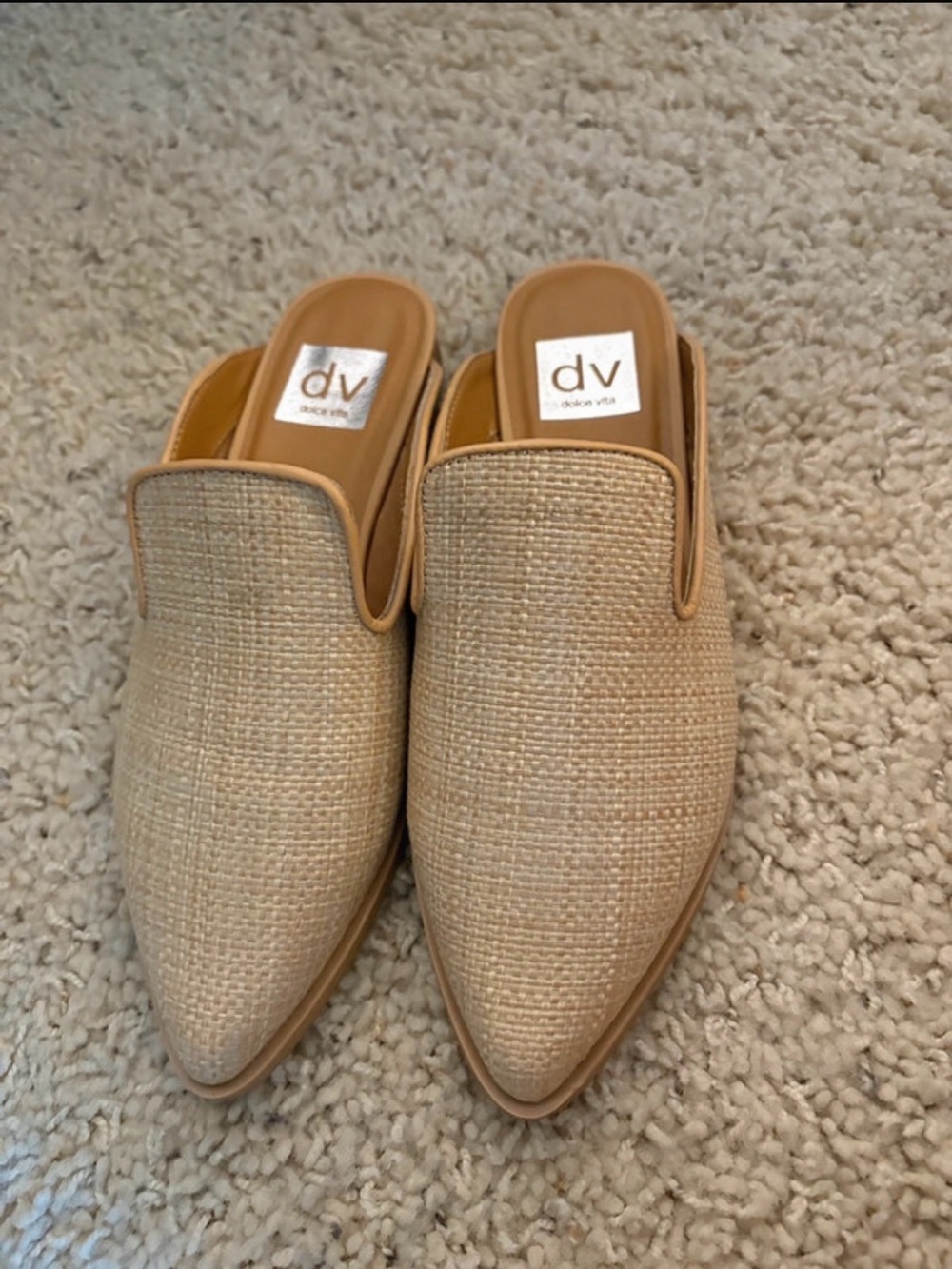 DV by Dolce Vita Natural Raffia Pointed Slip-On Mules
